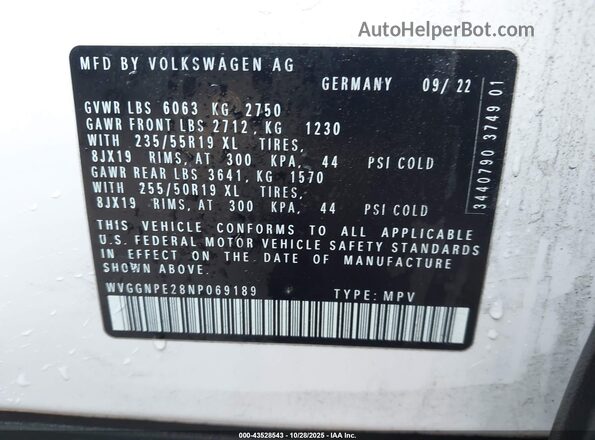 WVGGNPE28NP069189 2022 VOLKSWAGEN ID.4 White 