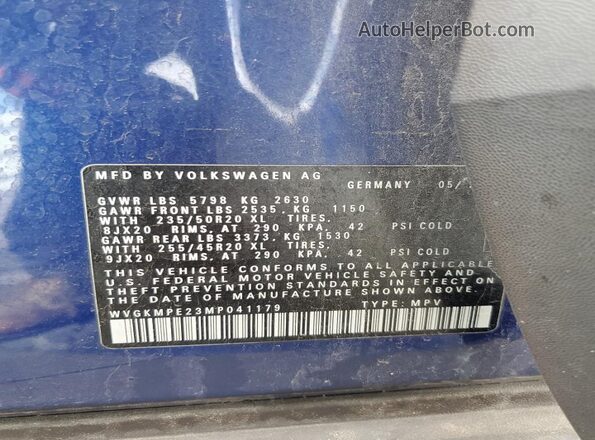 WVGKMPE23MP041179 2021 VOLKSWAGEN ID.4 Blue Շարժիչի բաժամունքի տեսք