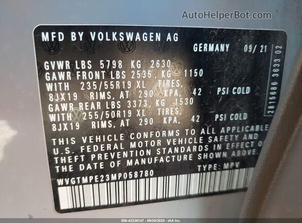 WVGTMPE23MP058780 2021 VOLKSWAGEN ID.4 Gray Շարժիչի բաժամունքի տեսք
