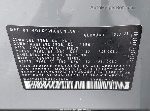 WVGTMPE25MP046940 2021 VOLKSWAGEN ID.4 Gray Շարժիչի բաժամունքի տեսք