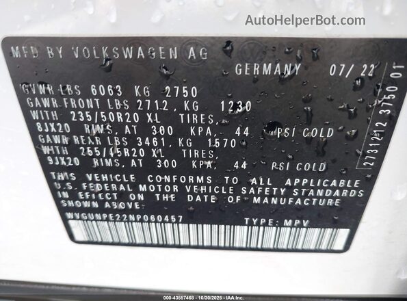 WVGUNPE22NP060457 2022 VOLKSWAGEN ID.4 White Vista del compartimento del motor