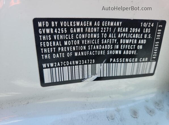 WVW2A7CD4RW234729 2024 VOLKSWAGEN GTI Белый Вид подкапотного пространства