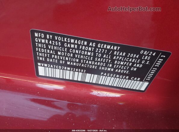 WVW2A7CD7RW226592 2024 VOLKSWAGEN GOLF Красный Вид подкапотного пространства