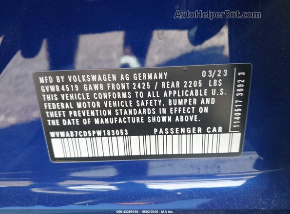 WVWAB7CD5PW183053 2023 VOLKSWAGEN GOLF Blue Engine compartment view