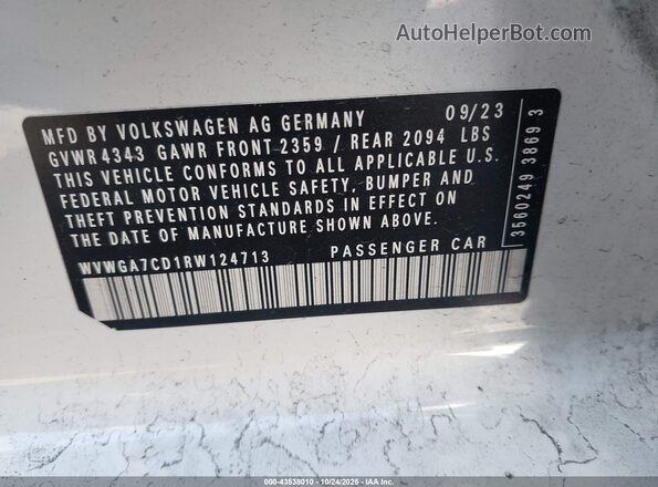 WVWGA7CD1RW124713 2024 VOLKSWAGEN GOLF White 