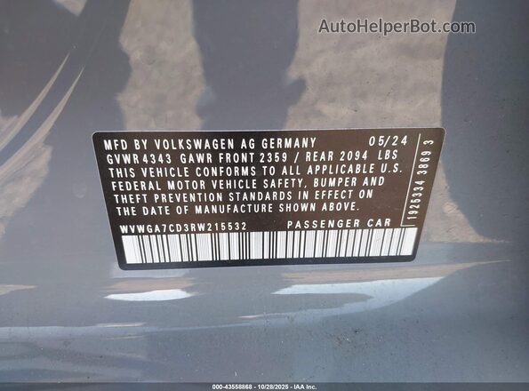 WVWGA7CD3RW215532 2024 VOLKSWAGEN GOLF Gray Շարժիչի բաժամունքի տեսք