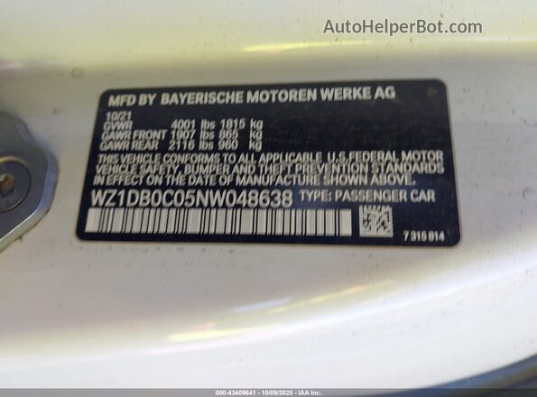WZ1DB0C05NW048638 2022 TOYOTA GR SUPRA White Вид підкапотного простору