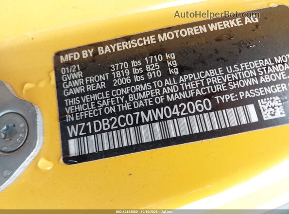 WZ1DB2C07MW042060 2021 TOYOTA GR SUPRA Yellow Widok komory silnika