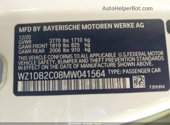 WZ1DB2C08MW041564 2021 TOYOTA GR SUPRA White Engine compartment view