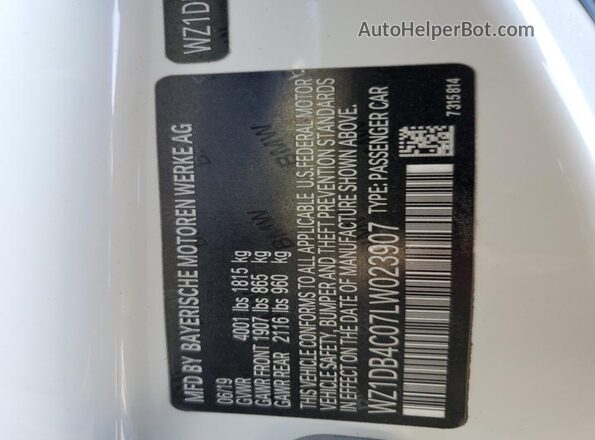 WZ1DB4C07LW023907 2020 TOYOTA SUPRA White Շարժիչի բաժամունքի տեսք