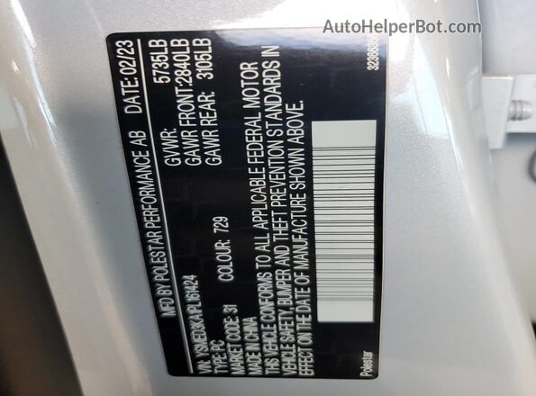 YSMED3KA1PL161424 2023 POLESTAR 2 White Vista de la etiqueta del VIN