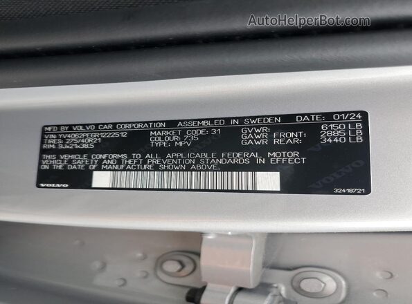YV4062PE6R1222512 2024 VOLVO XC90 Silver 