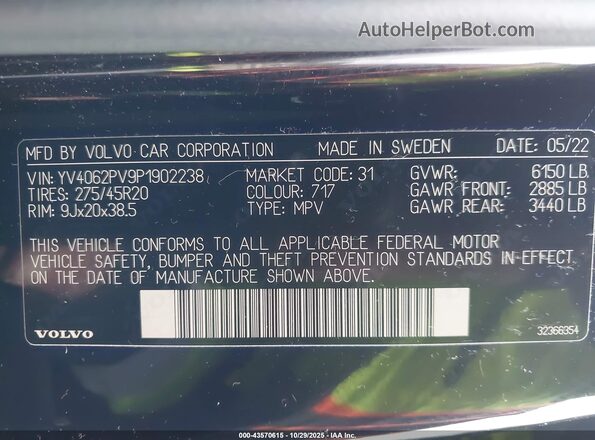 YV4062PV9P1902238 2023 VOLVO XC90 Black 