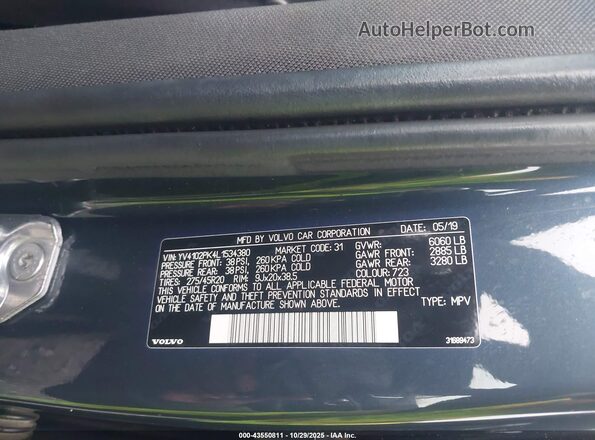 YV4102PK4L1534380 2020 VOLVO XC90 Black Vista del compartimento del motor