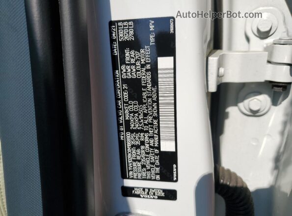 YV4102RKXM1868900 2021 VOLVO XC60 Белый Вид наклейки с VIN-кодом