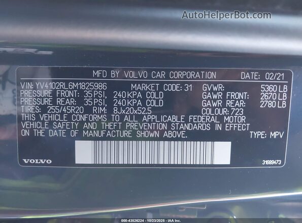 YV4102RL6M1825986 2021 VOLVO XC60 Gray 