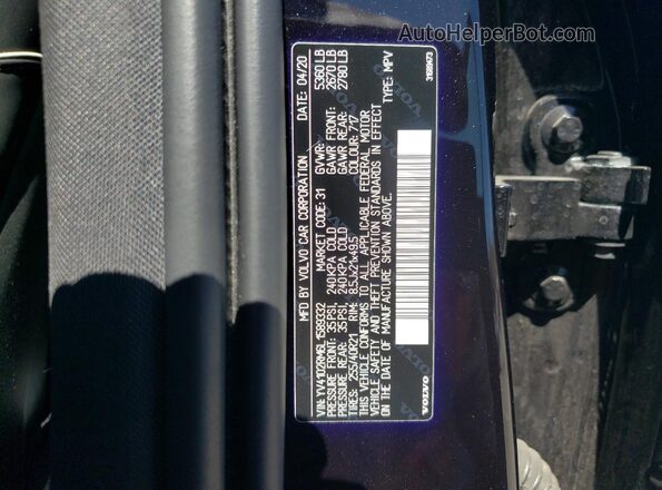 YV4102RM6L1589332 2020 VOLVO XC60 Black Engine compartment view