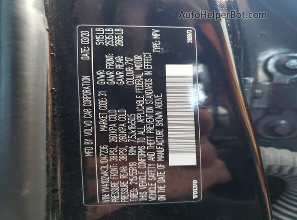 YV4102WK3L1047236 2020 VOLVO V60 Black VIN կոդի պիտակի տեսք