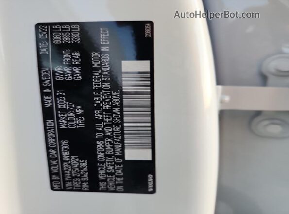 YV4A22PL4N1873016 2022 VOLVO XC90 White Vista de la etiqueta del VIN