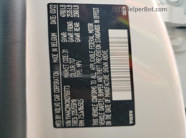 YV4AC2HKXN2769773 2022 VOLVO XC40 Белый 