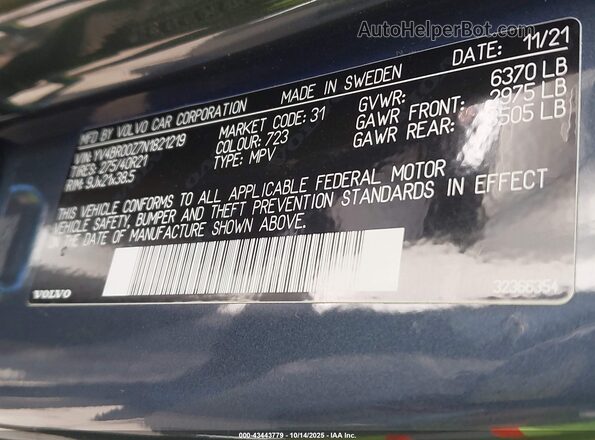 YV4BR00Z7N1821219 2022 VOLVO XC90 RECHARGE PLUG-IN HYBRID Blue Widok komory silnika