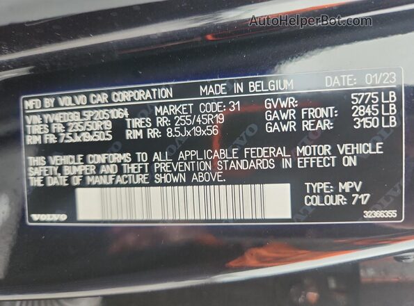 YV4ED3GL5P2051064 2023 VOLVO C40 Black VIN կոդի պիտակի տեսք