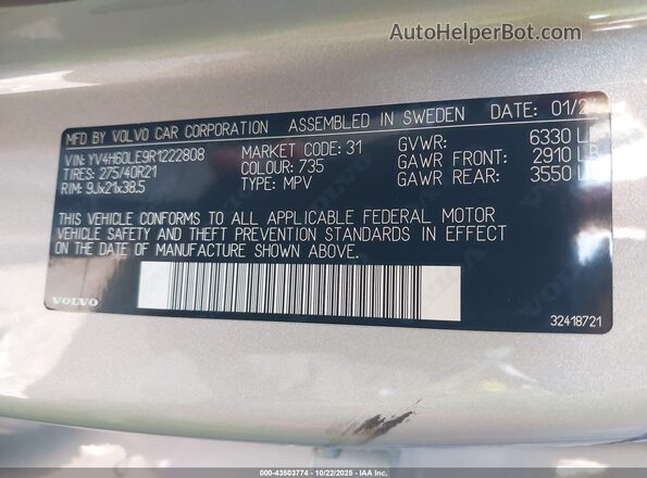 YV4H60LE9R1222808 2024 VOLVO XC90 RECHARGE PLUG-IN HYBRID Silver Engine compartment view