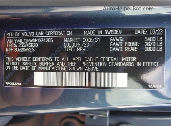 YV4L12RW0P1374266 2023 VOLVO XC60 Blue 