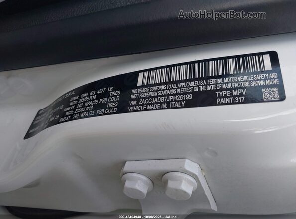 ZACCJADB7JPH26199 2018 JEEP RENEGADE White 