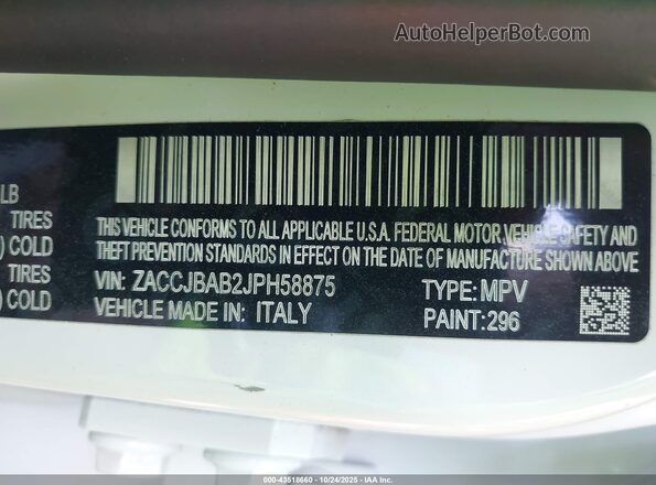 ZACCJBAB2JPH58875 2018 JEEP RENEGADE Белый 