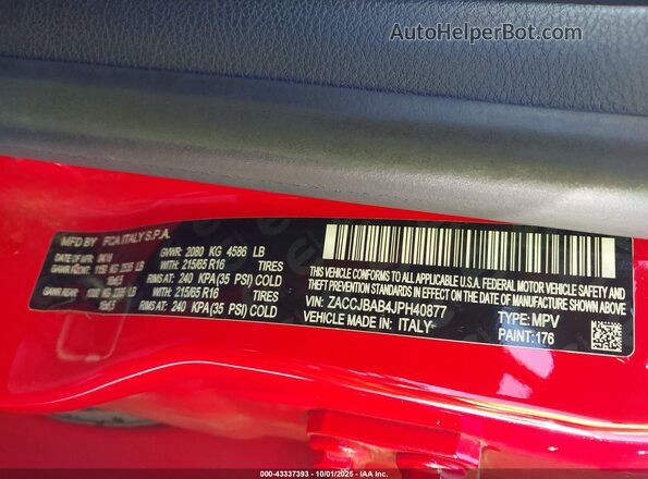 ZACCJBAB4JPH40877 2018 JEEP RENEGADE Red 