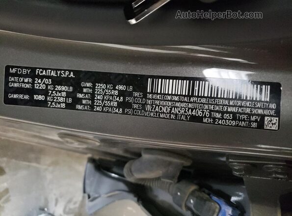 ZACNDFAN5R3A40676 2024 DODGE OTHER Серый Вид наклейки с VIN-кодом