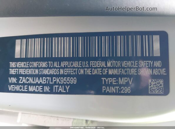 ZACNJAAB7LPK95599 2020 JEEP RENEGADE White ძრავის განყოფილების ხედი