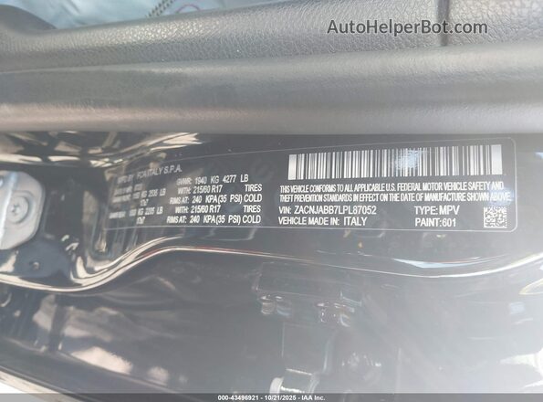 ZACNJABB7LPL87052 2020 JEEP RENEGADE Black ძრავის განყოფილების ხედი