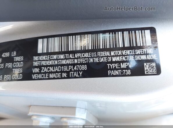 ZACNJAD19LPL47088 2020 JEEP RENEGADE Gray Շարժիչի բաժամունքի տեսք