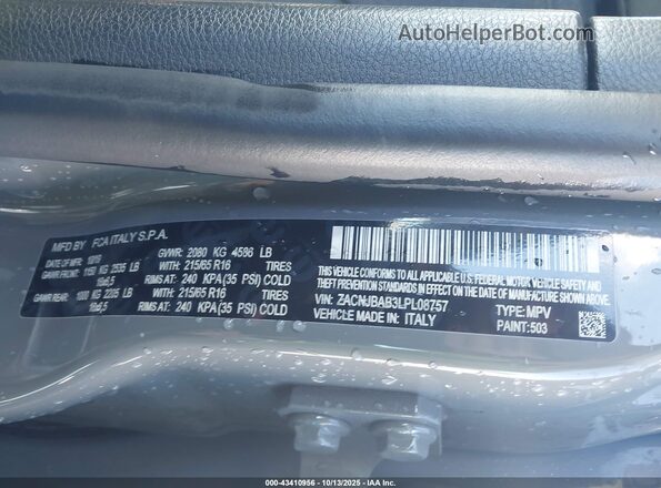 ZACNJBAB3LPL08757 2020 JEEP RENEGADE Gray Widok komory silnika