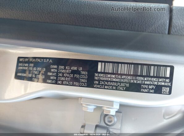 ZACNJBAB9LPL89716 2020 JEEP RENEGADE Silver Շարժիչի բաժամունքի տեսք