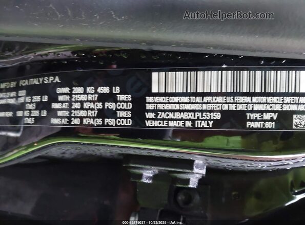 ZACNJBABXLPL53159 2020 JEEP RENEGADE Black ძრავის განყოფილების ხედი