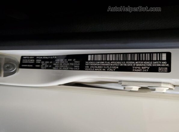 ZACNJBB11LPL51824 2020 JEEP RENEGADE White VIN sticker view
