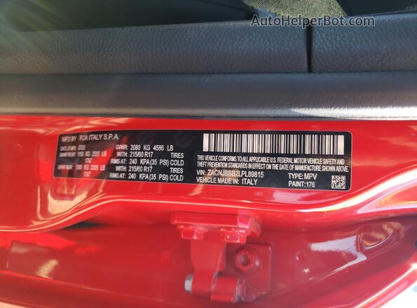 ZACNJBBB2LPL89815 2020 JEEP RENEGADE Красный Панорамный вид салона 360°