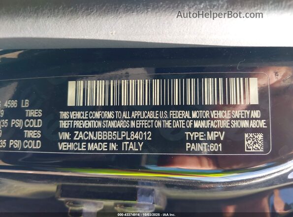 ZACNJBBB5LPL84012 2020 JEEP RENEGADE Black Widok komory silnika