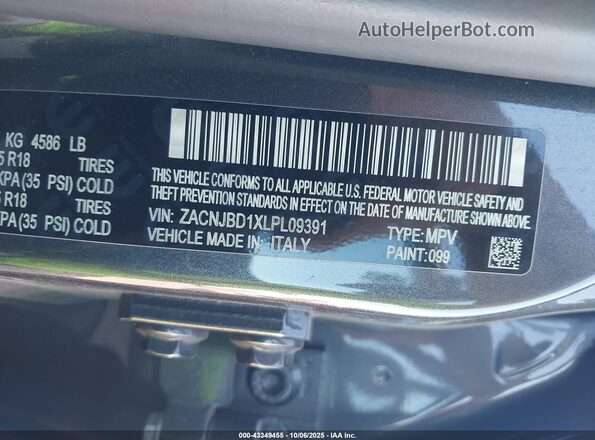 ZACNJBD1XLPL09391 2020 JEEP RENEGADE Gray Vista del compartimento del motor