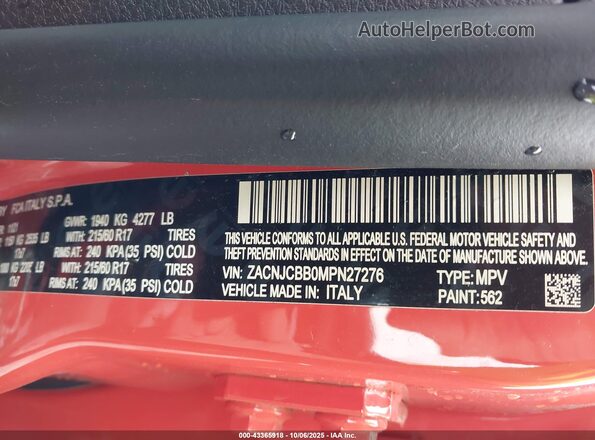 ZACNJCBB0MPN27276 2021 JEEP RENEGADE Orange Շարժիչի բաժամունքի տեսք