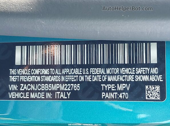 ZACNJCBB5MPM22765 2021 JEEP RENEGADE Blue Engine compartment view