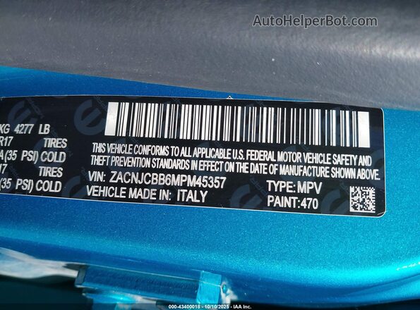 ZACNJCBB6MPM45357 2021 JEEP RENEGADE Blue Вид підкапотного простору