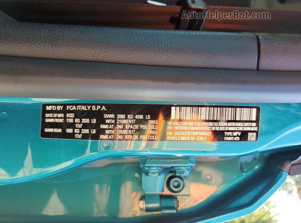ZACNJDB10NPN46425 2022 JEEP RENEGADE Teal VIN sticker view