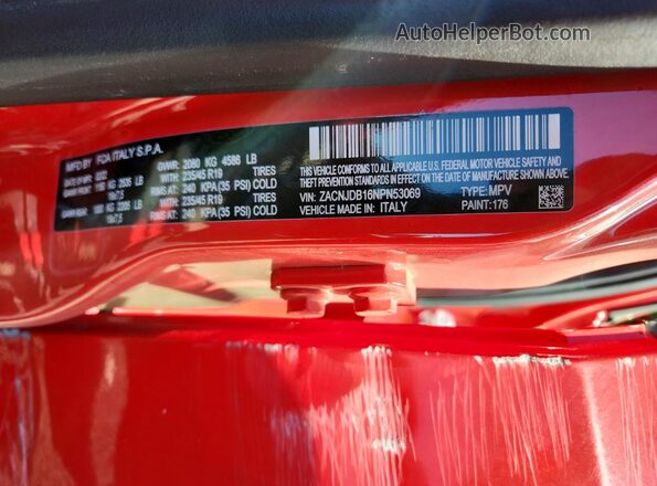 ZACNJDB16NPN53069 2022 JEEP RENEGADE Red VIN կոդի պիտակի տեսք