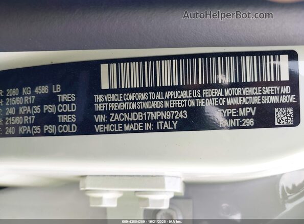 ZACNJDB17NPN97243 2022 JEEP RENEGADE White ძრავის განყოფილების ხედი