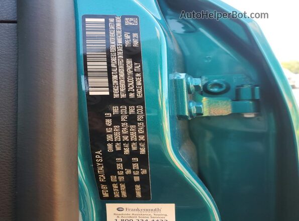 ZACNJDD11NPN82881 2022 JEEP RENEGADE Turquoise Widok naklejki z numerem VIN