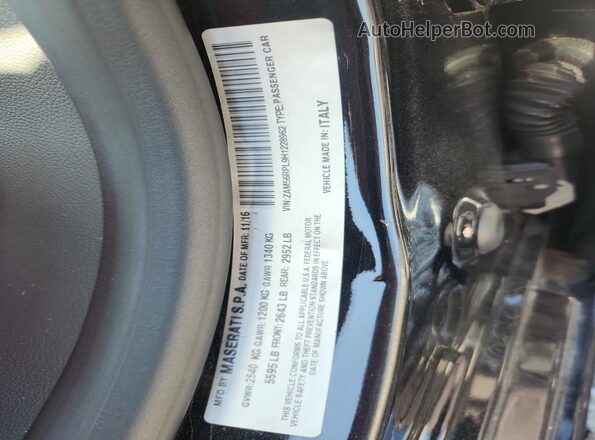 ZAM56RPL9H1228962 2017 MASERATI QUATTROPOR Black Vista del compartimento del motor